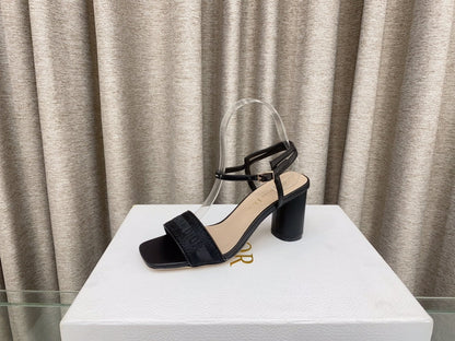 DWAY HIGH HEEL EMBROIDERED SANDAL BLACK CALFSKIN 75 MM