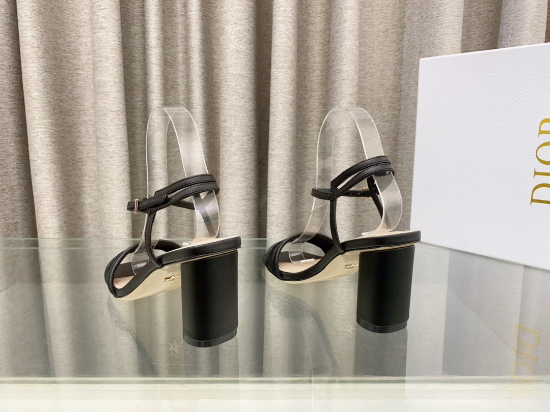 DWAY HIGH HEEL EMBROIDERED SANDAL BLACK CALFSKIN 75 MM