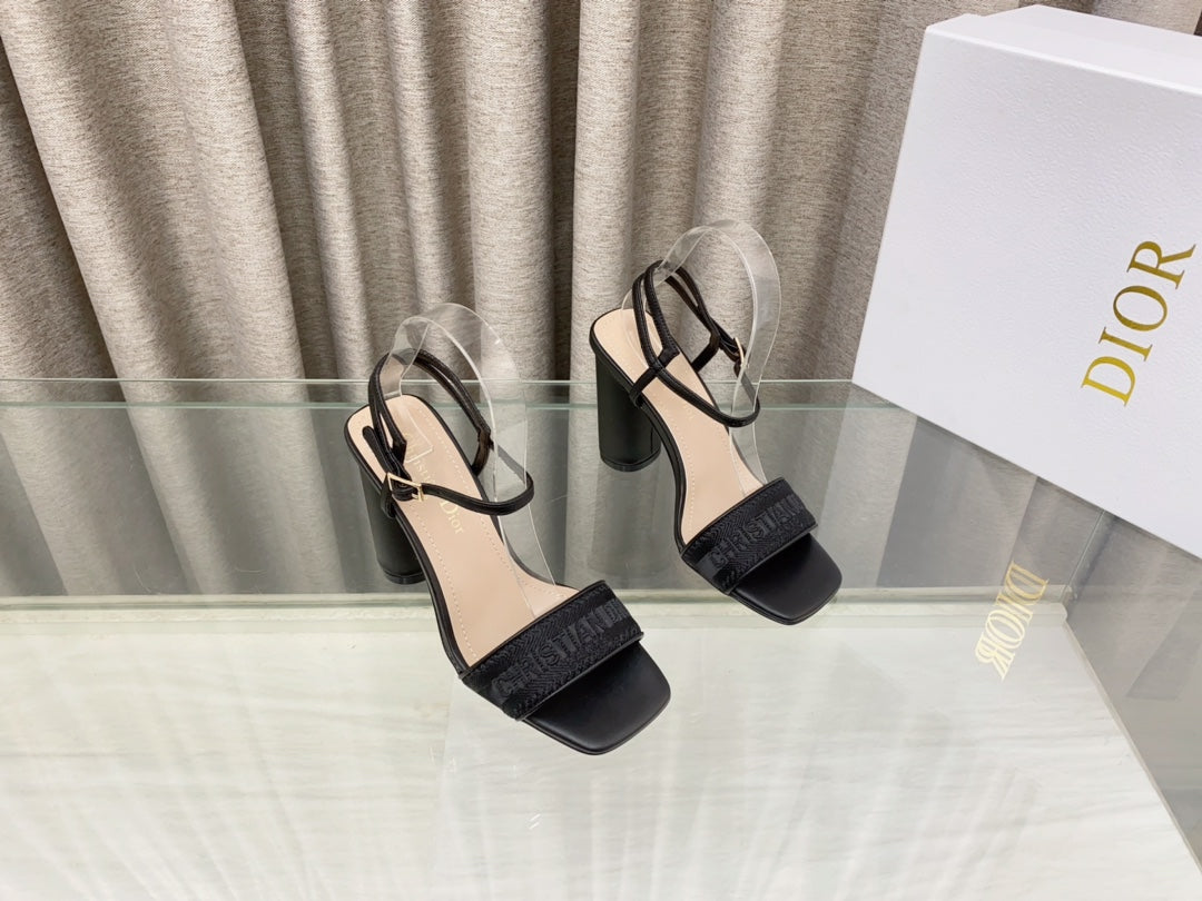 DWAY HIGH HEEL EMBROIDERED SANDAL BLACK CALFSKIN 95 MM
