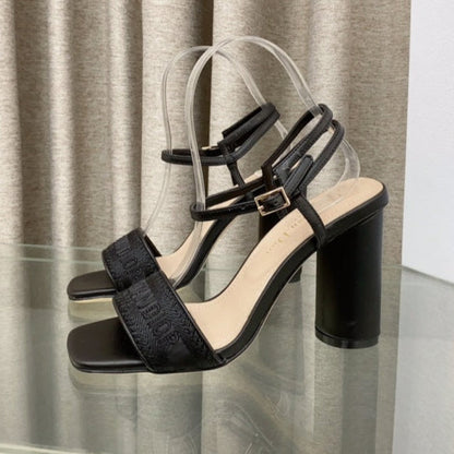 DWAY HIGH HEEL EMBROIDERED SANDAL BLACK CALFSKIN 95 MM