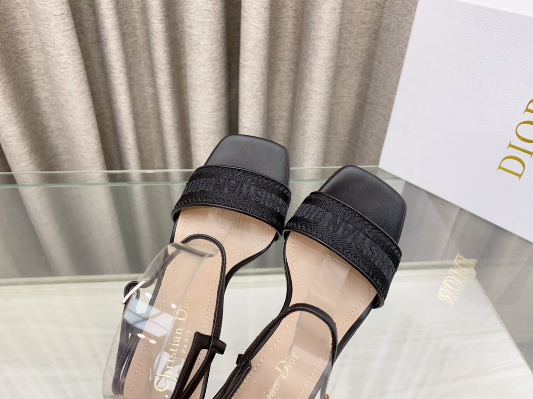 DWAY HIGH HEEL EMBROIDERED SANDAL BLACK CALFSKIN 95 MM