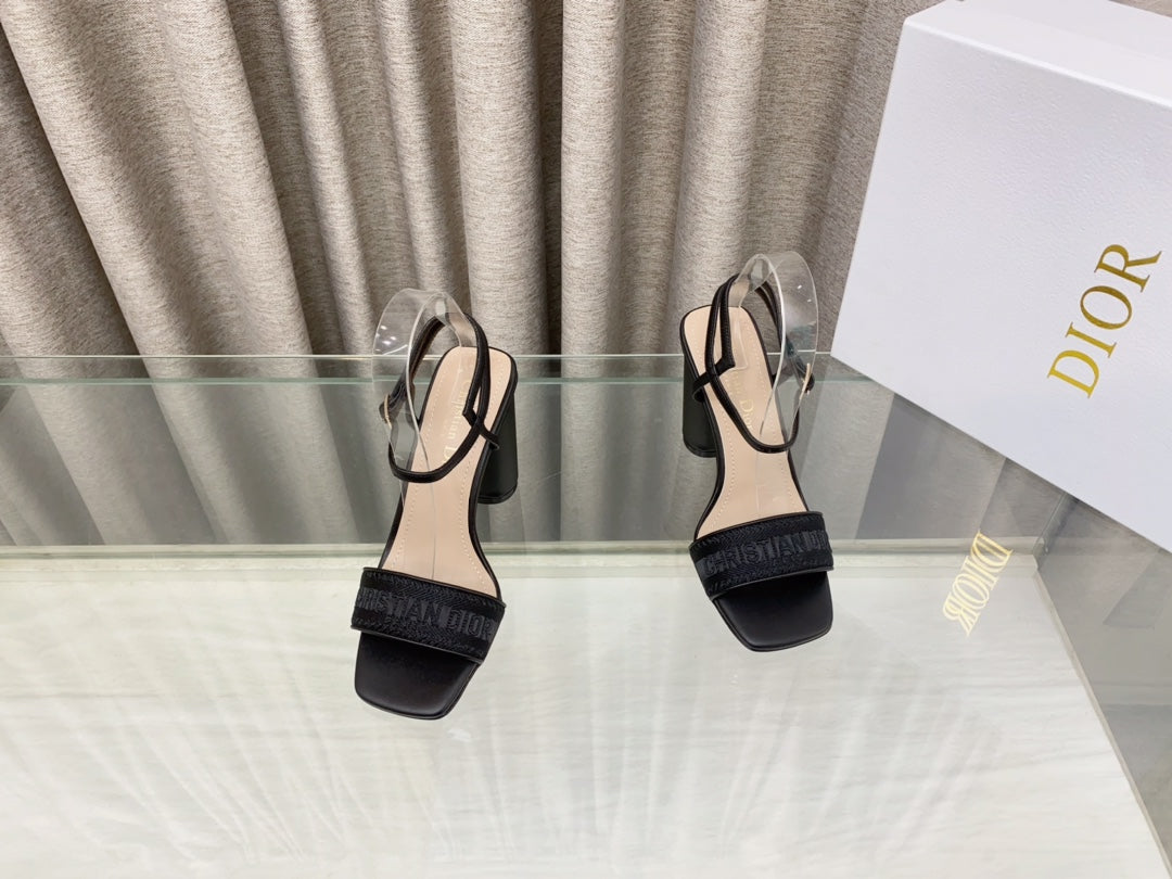 DWAY HIGH HEEL EMBROIDERED SANDAL BLACK CALFSKIN 95 MM