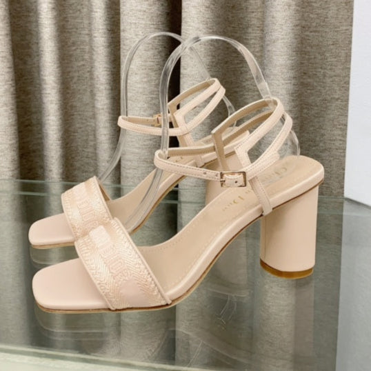 DWAY HIGH HEEL EMBROIDERED SANDAL LIGHT PINK CALFSKIN 75 MM