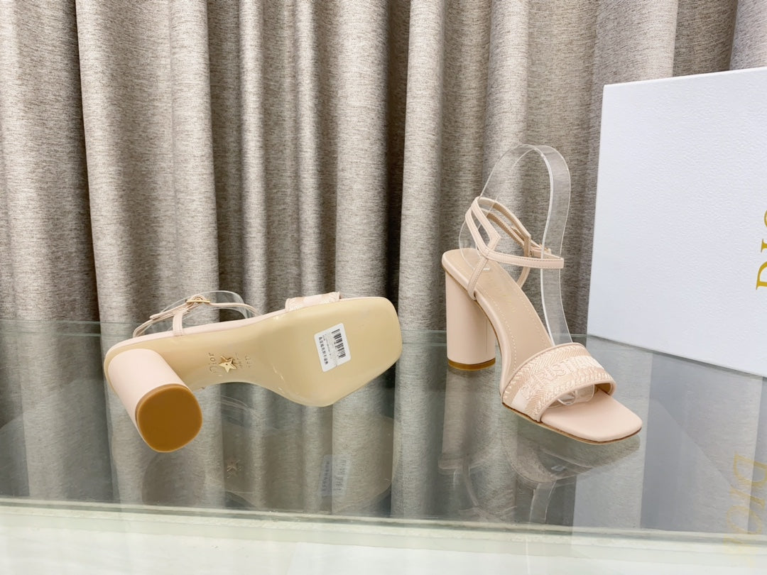 DWAY HIGH HEEL EMBROIDERED SANDAL LIGHT PINK CALFSKIN 95 MM