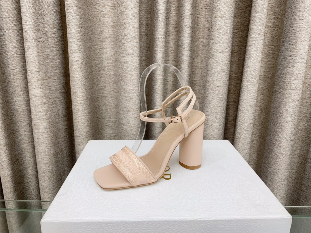 DWAY HIGH HEEL EMBROIDERED SANDAL LIGHT PINK CALFSKIN 95 MM