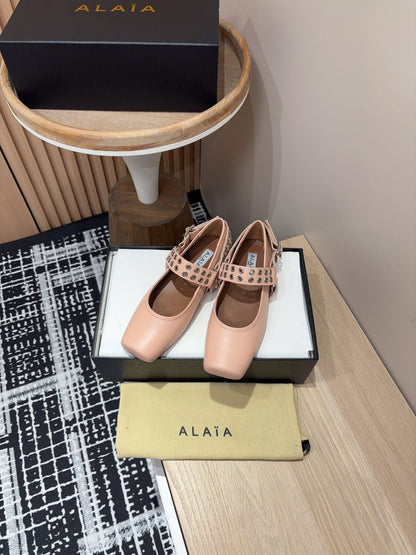 BIKER BALLET FLATS IN PEACH PINK CALFSKIN