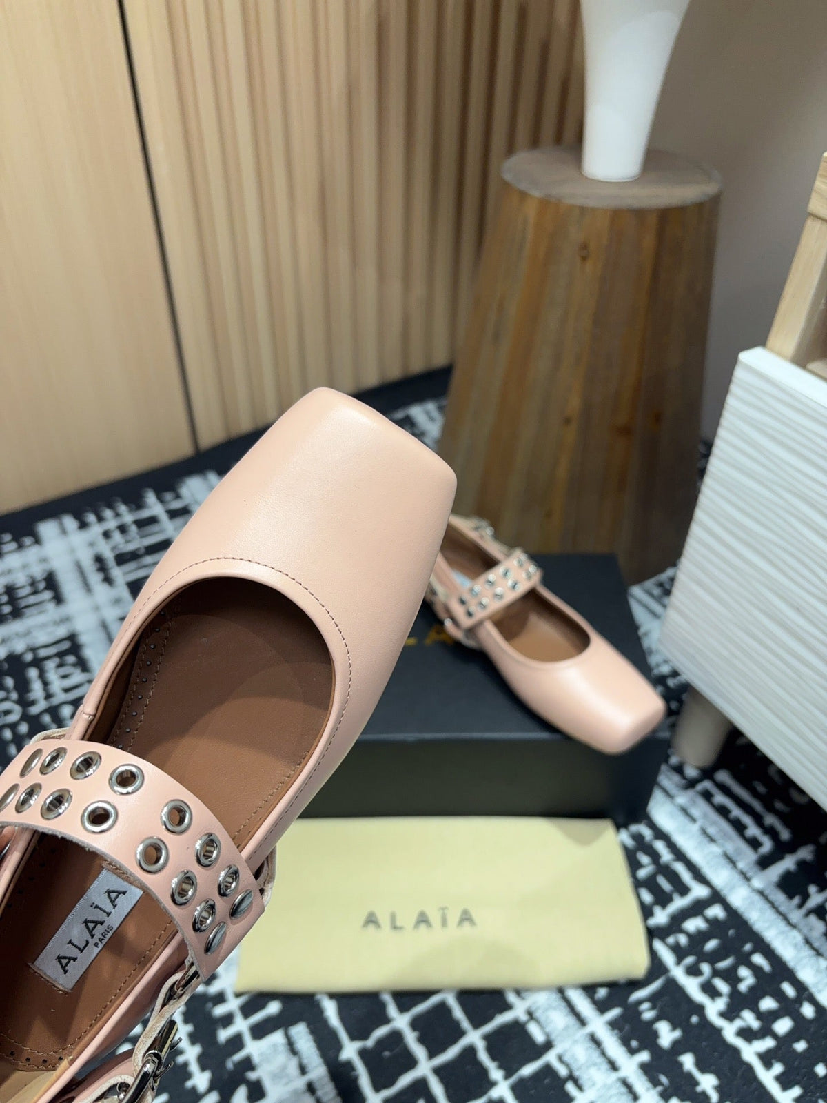 BIKER BALLET FLATS IN PEACH PINK CALFSKIN