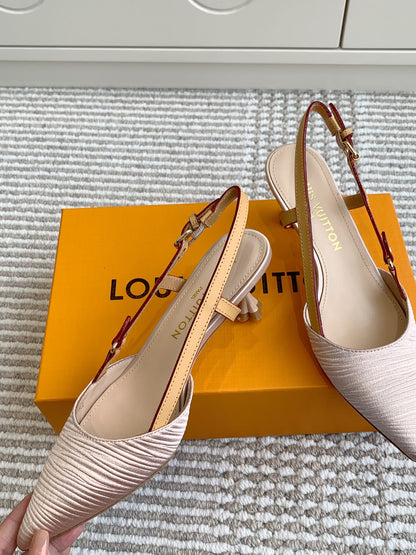 BLOSSOM SLINGBACKS 55 MM IN LIGHT PINK IMPORTED STRIPED SILK SATIN