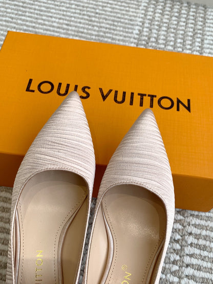 BLOSSOM SLINGBACKS 55 MM IN LIGHT PINK IMPORTED STRIPED SILK SATIN