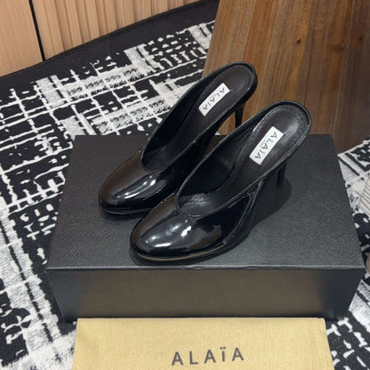 HIGH-HEEL 10 CM MULES IN BLACK PATENT CALFSKIN