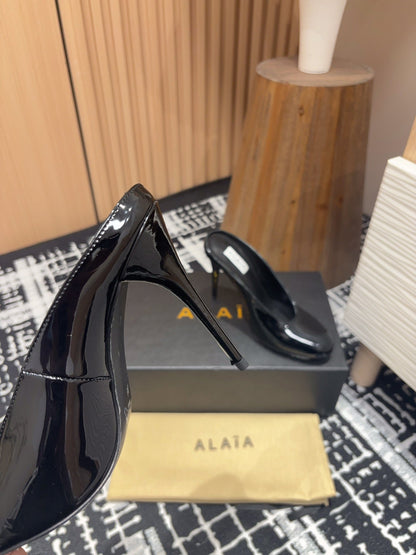 HIGH-HEEL 10 CM MULES IN BLACK PATENT CALFSKIN