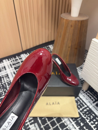 HIGH-HEEL 10 CM MULES IN BERRY RED PATENT CALFSKIN