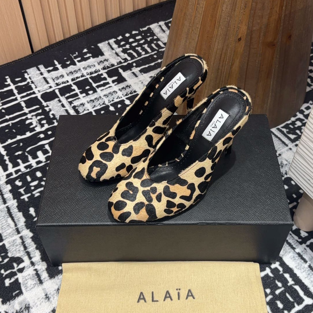 HIGH-HEEL 10 CM MULES IN CRYSLEOPARD PONY HAIR