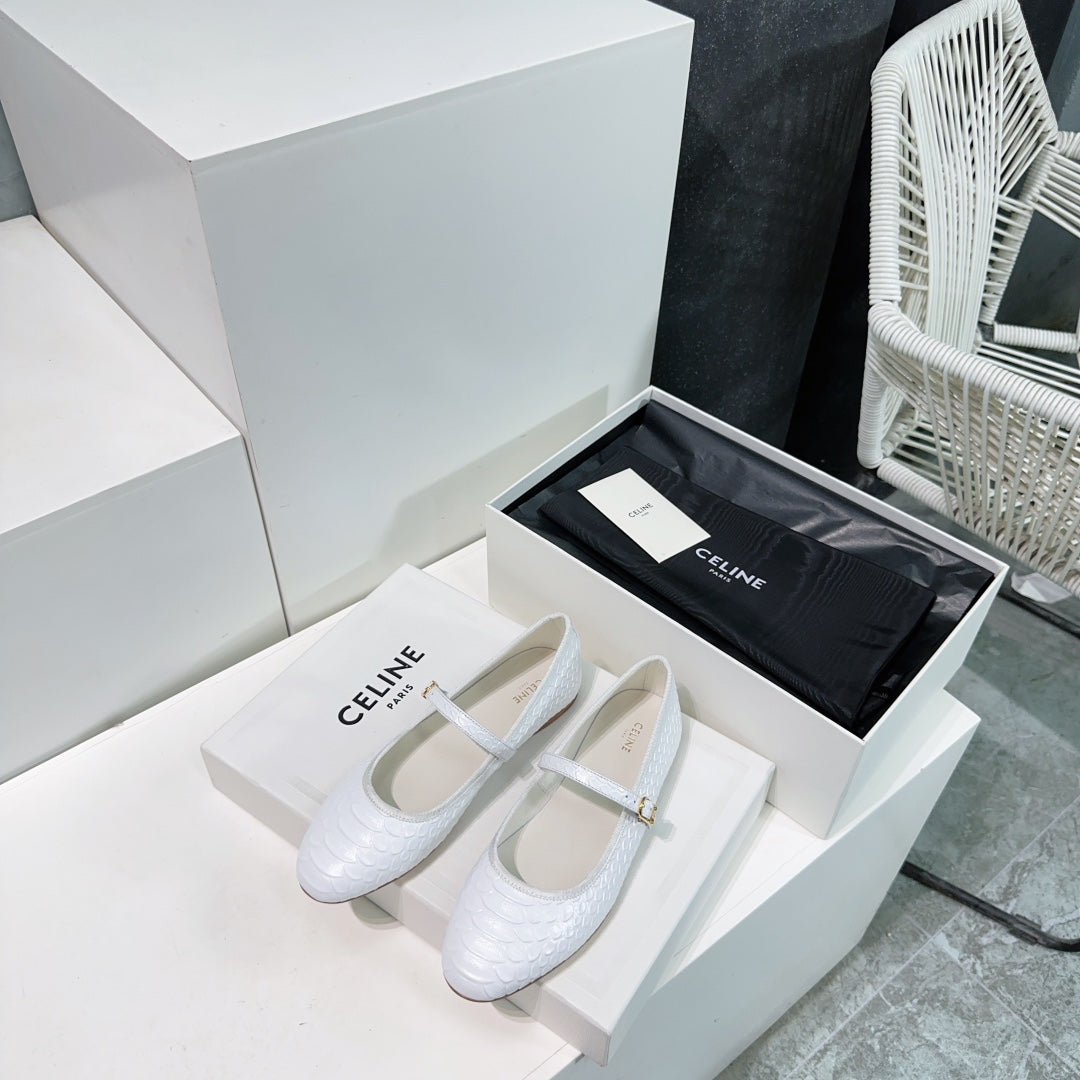 WHITE PYTHON PRINT LEATHER BALLET FLATS