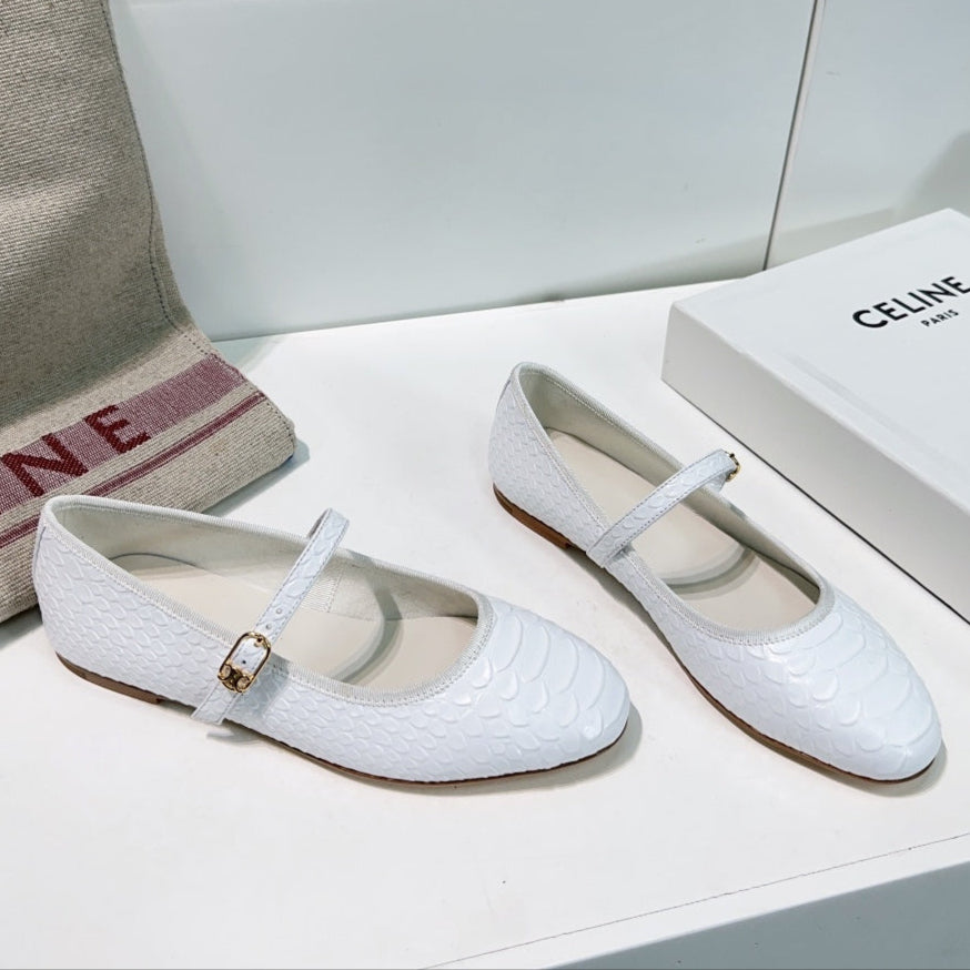 WHITE PYTHON PRINT LEATHER BALLET FLATS