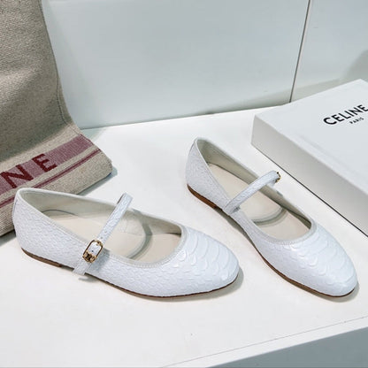 WHITE PYTHON PRINT LEATHER BALLET FLATS