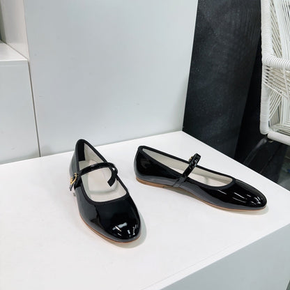 MARRY JANE FLAT IN BLACK PATENT CALFSKIN