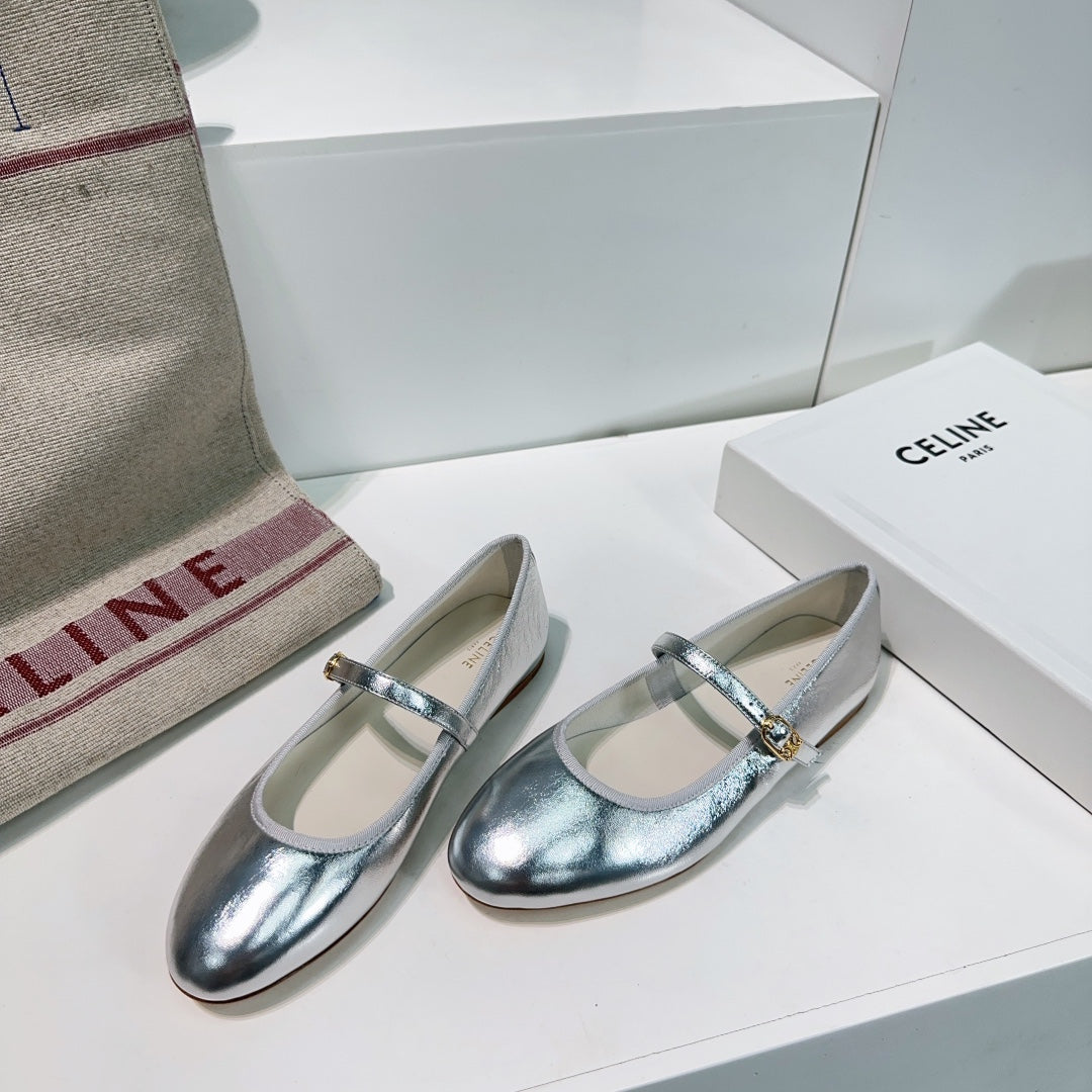 MARRY JANE FLAT IN SILVER CALFSKIN