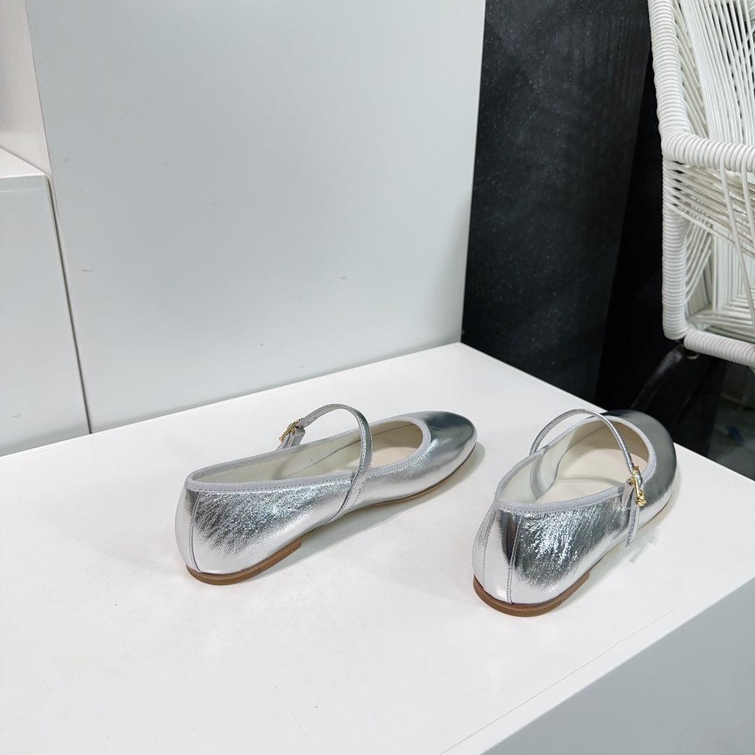 MARRY JANE FLAT IN SILVER CALFSKIN