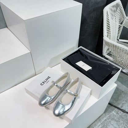 MARRY JANE FLAT IN SILVER CALFSKIN