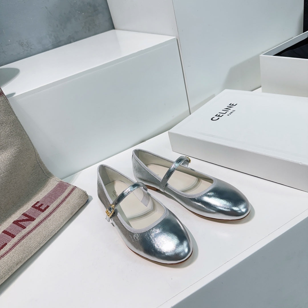 MARRY JANE FLAT IN SILVER CALFSKIN