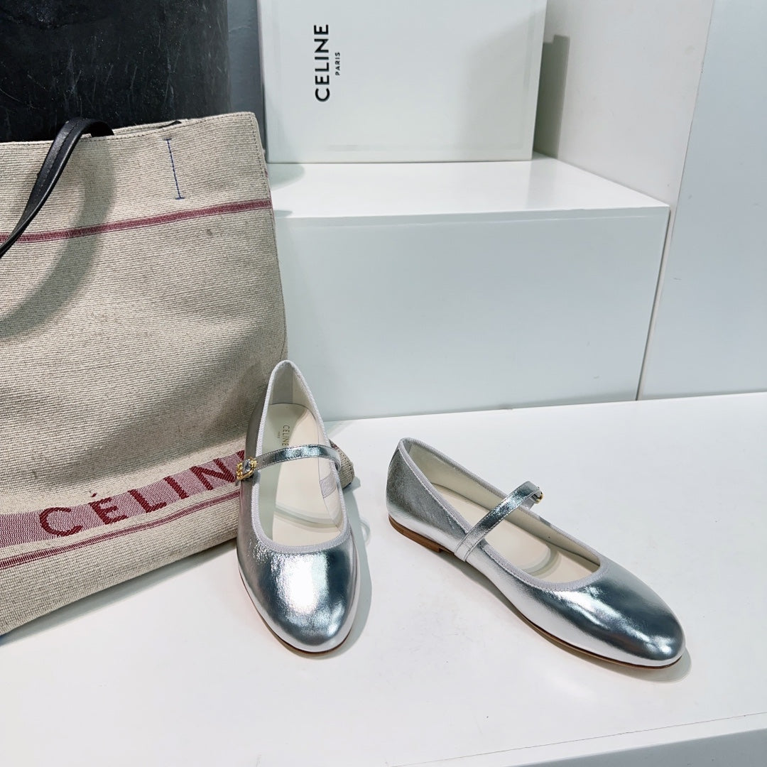 MARRY JANE FLAT IN SILVER CALFSKIN
