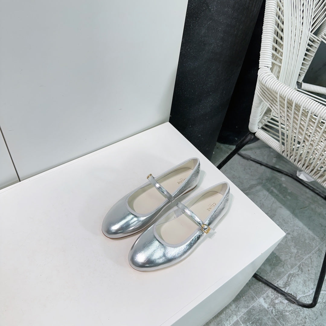 MARRY JANE FLAT IN SILVER CALFSKIN