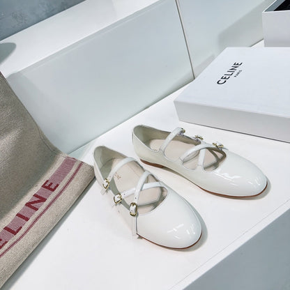 LES BALLERINES CELINE BABIES IN WHITE PATENT CALFSKIN