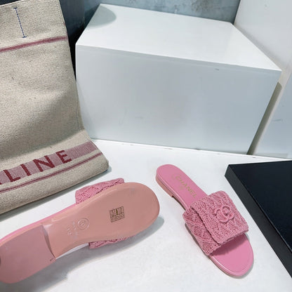 KNIT TAFFY PINK FABRIC FLAT SLIDE