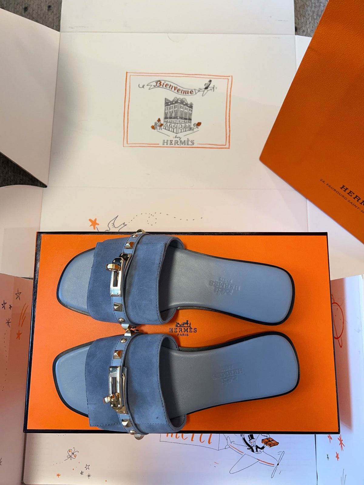 GIULIA FLAT SANDAL IN CERULEAN BLUE SUEDE