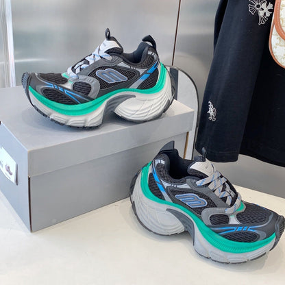 DAD SHOES IN GRAY MIX MINT GREEN AND BLUE MESH AND CALFSKIN