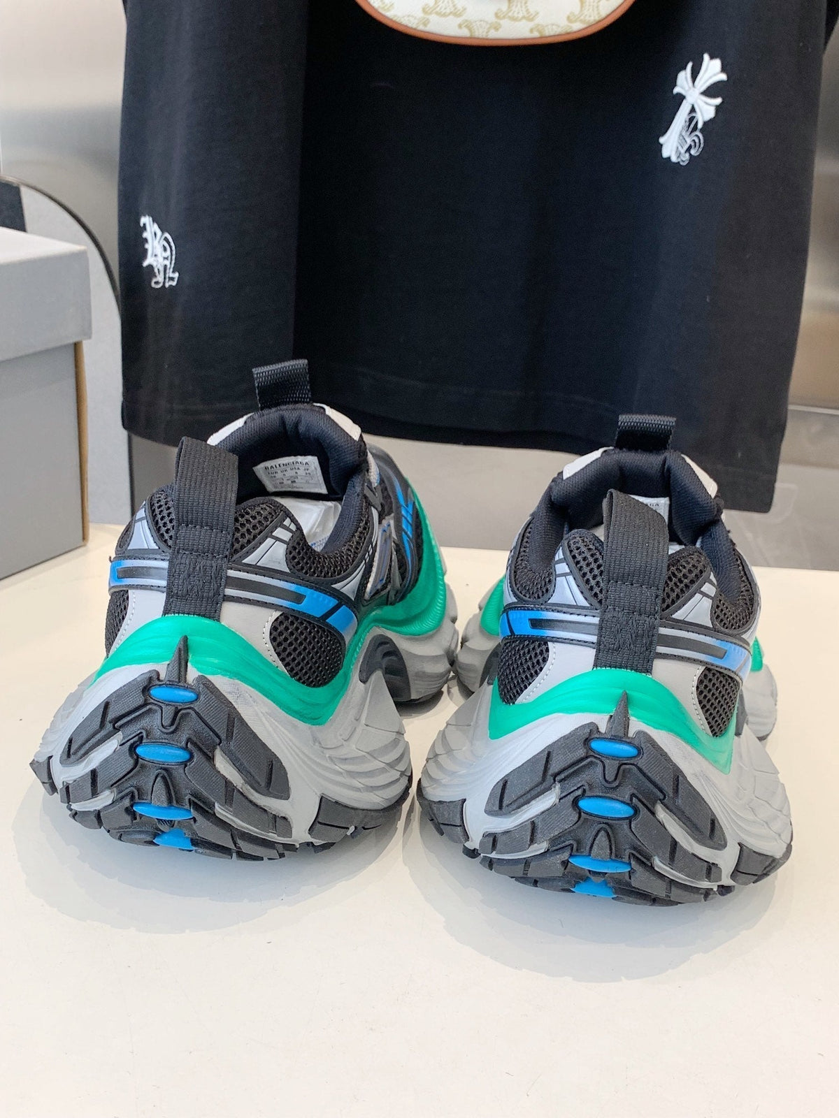 DAD SHOES IN GRAY MIX MINT GREEN AND BLUE MESH AND CALFSKIN