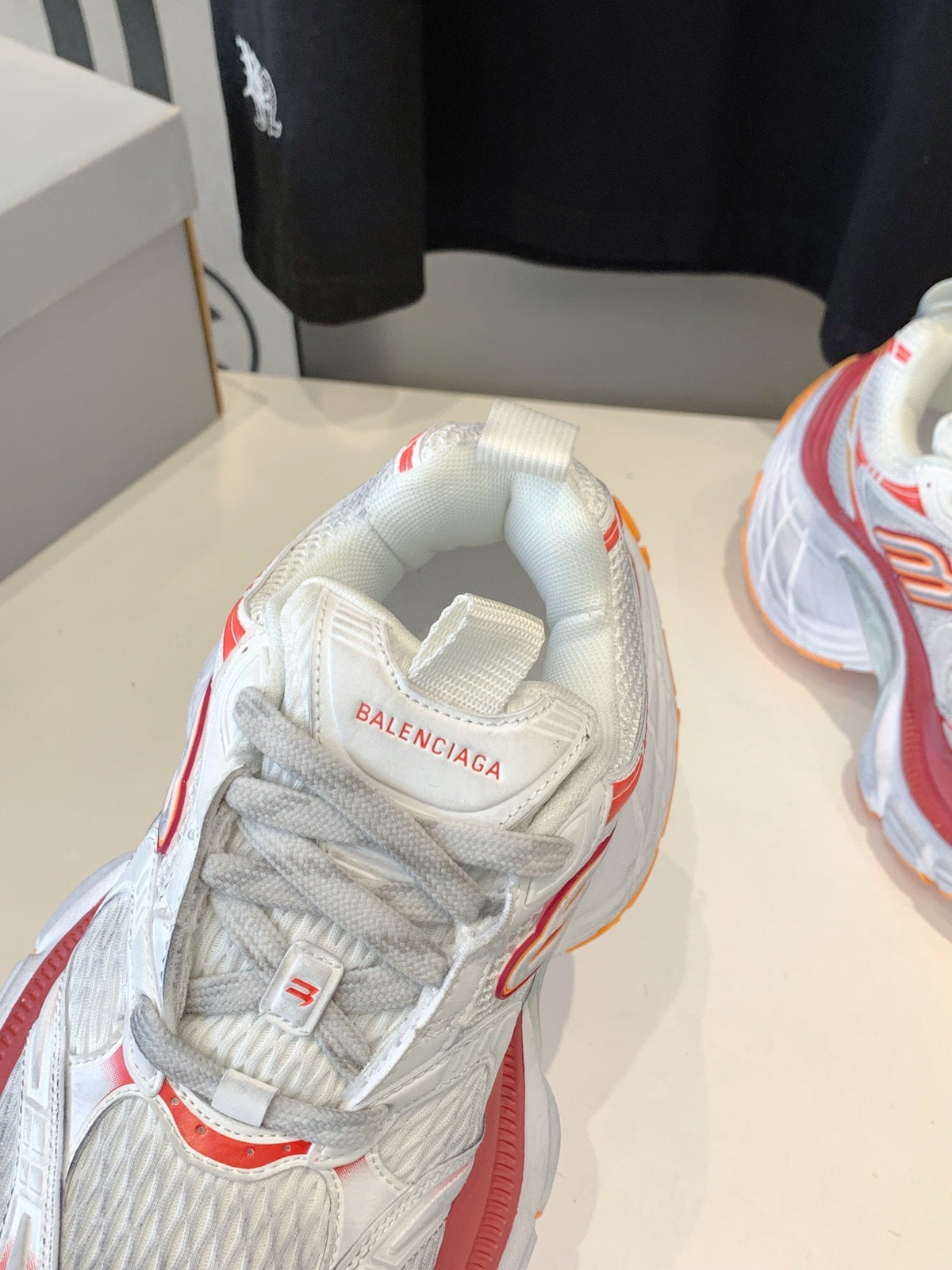 DAD SHOES IN RED ORANGE AND DUST WHITE MESH AND CALFSKIN