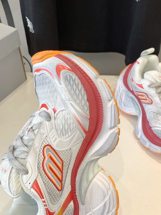 DAD SHOES IN RED ORANGE AND DUST WHITE MESH AND CALFSKIN