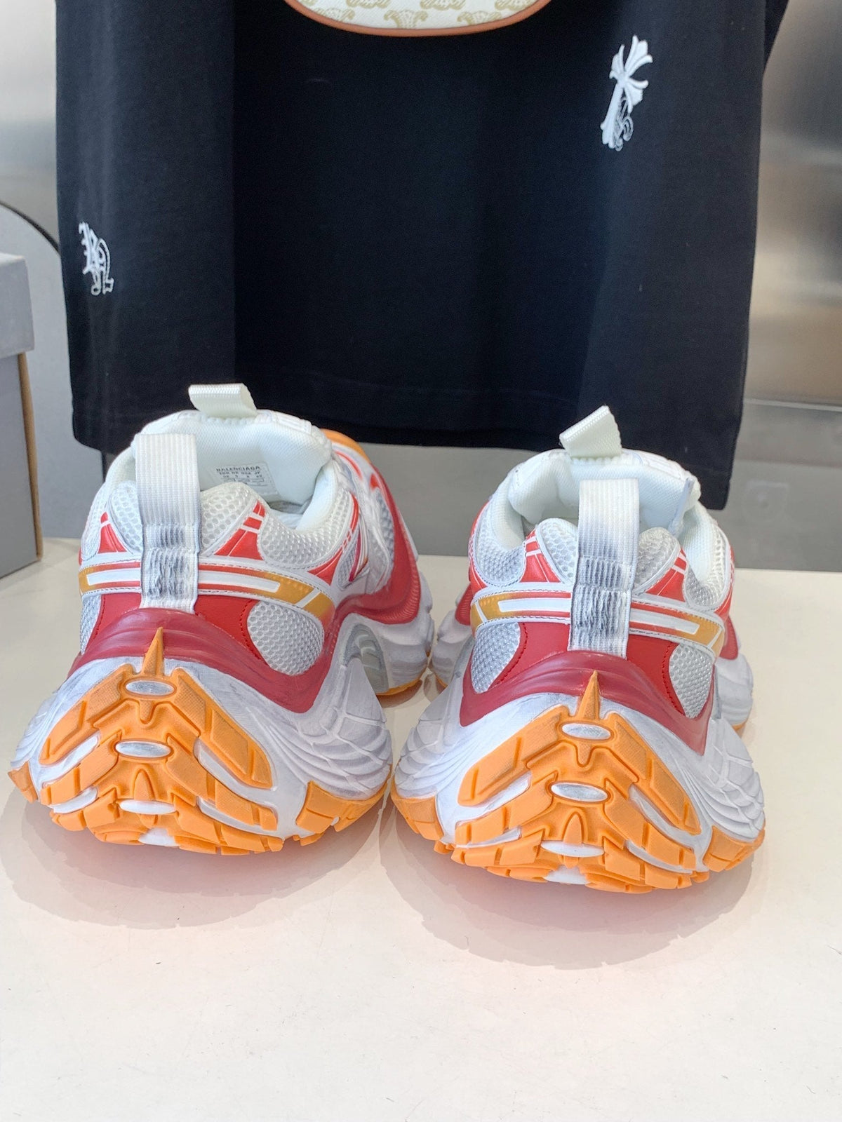 DAD SHOES IN RED ORANGE AND DUST WHITE MESH AND CALFSKIN