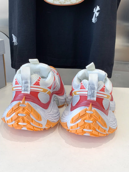 DAD SHOES IN RED ORANGE AND DUST WHITE MESH AND CALFSKIN