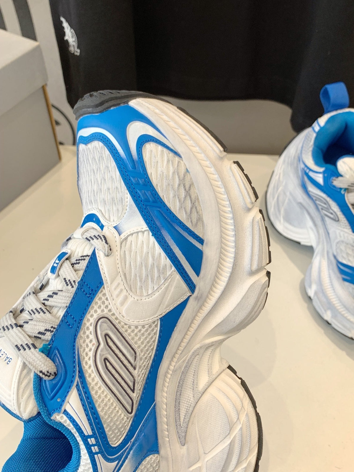 DAD SHOES IN WHITE MIX BLUE MESH AND CALFSKIN