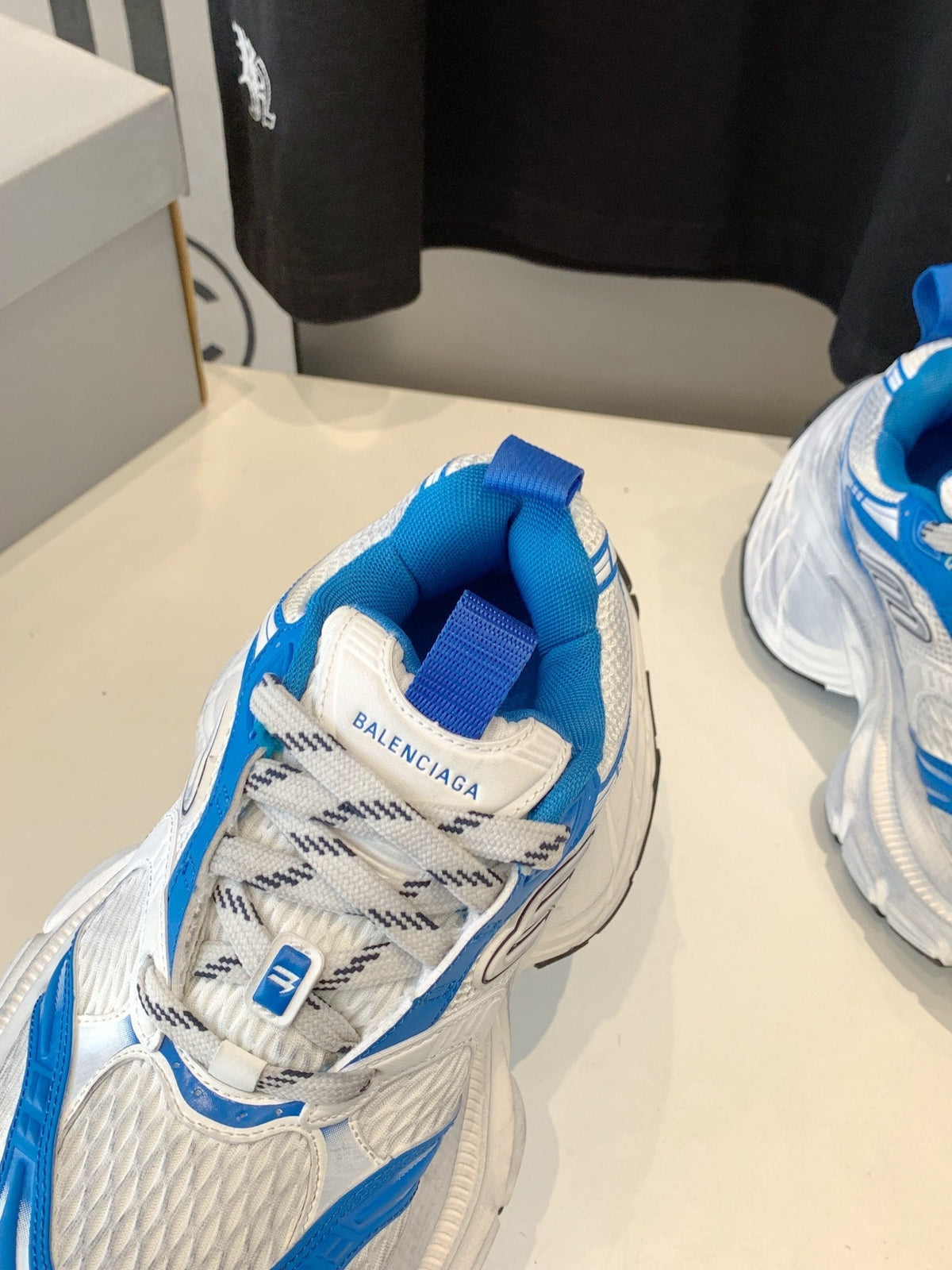 DAD SHOES IN WHITE MIX BLUE MESH AND CALFSKIN