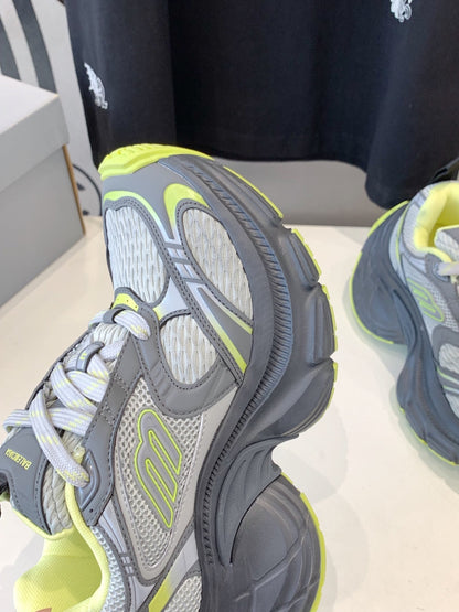 DAD SHOES IN GRAY MIX NEON GREEN MESH AND CALFSKIN