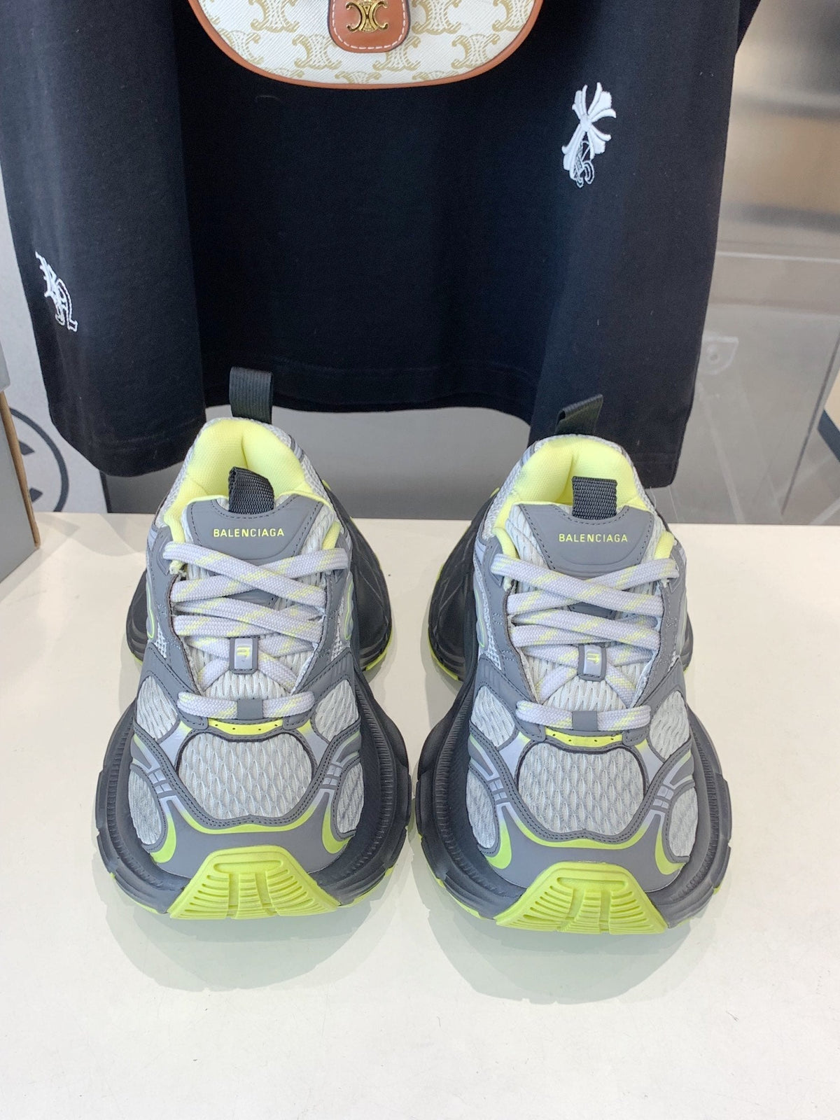 DAD SHOES IN GRAY MIX NEON GREEN MESH AND CALFSKIN