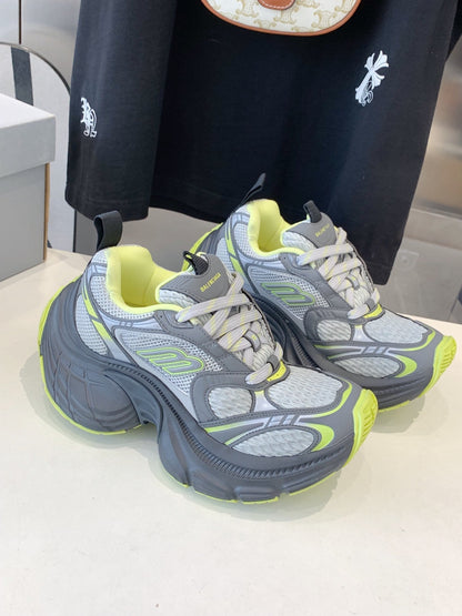 DAD SHOES IN GRAY MIX NEON GREEN MESH AND CALFSKIN
