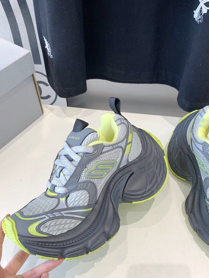 DAD SHOES IN GRAY MIX NEON GREEN MESH AND CALFSKIN