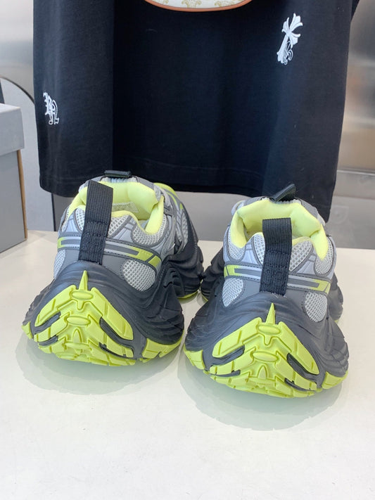 DAD SHOES IN GRAY MIX NEON GREEN MESH AND CALFSKIN