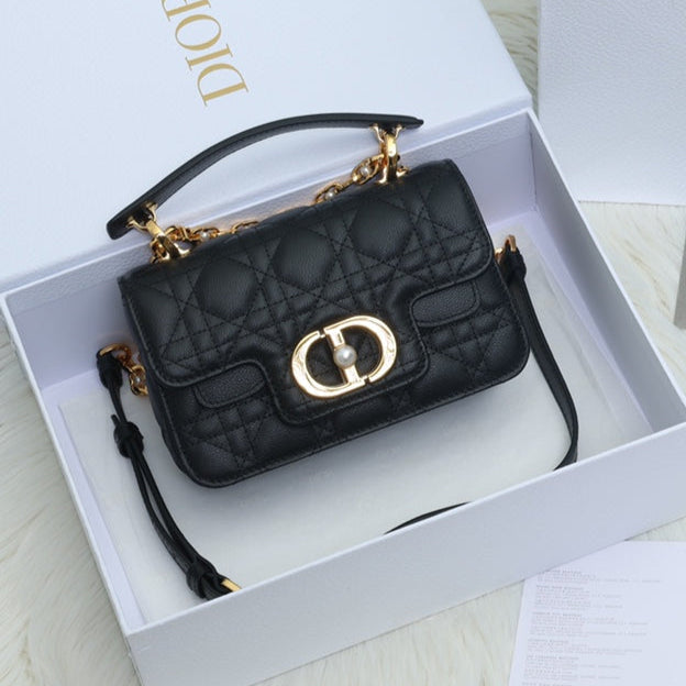 JOLIE TOP HANDLE BAG 19 IN BLACK CANNAGE CALFSKIN
