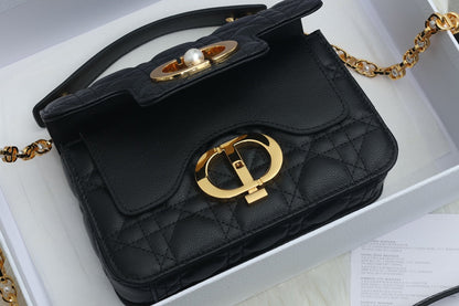 JOLIE TOP HANDLE BAG 19 IN BLACK CANNAGE CALFSKIN