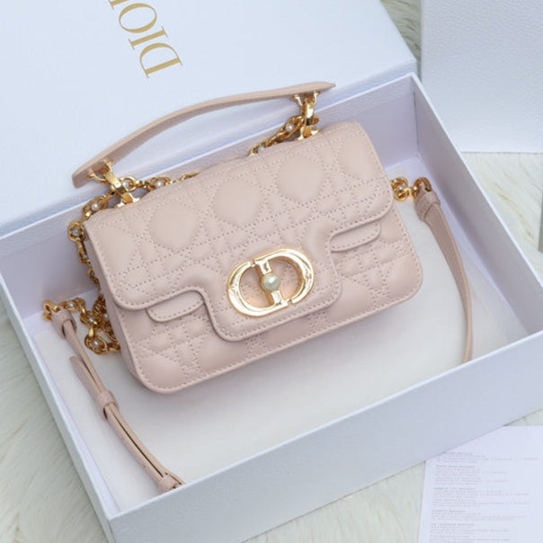 JOLIE TOP HANDLE BAG 19 IN PALE PINK CANNAGE CALFSKIN
