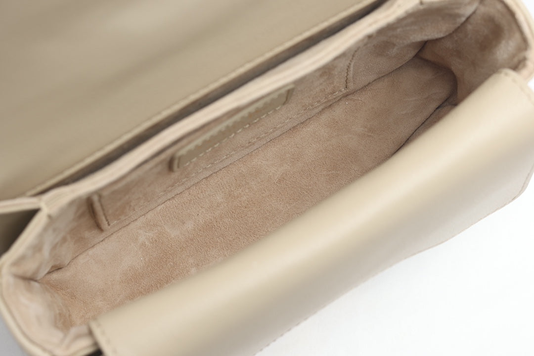 JOLIE TOP HANDLE BAG 19 IN BEIGE CANNAGE CALFSKIN