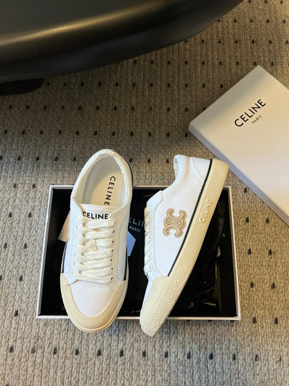 TRAINER LOW LACE-UP SNEAKER IN WHITE MIX BEIGE CANVAS