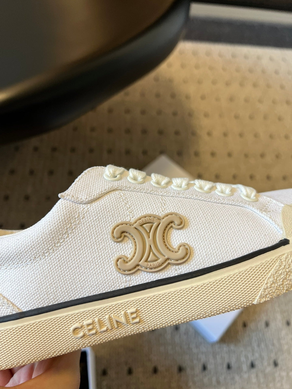 TRAINER LOW LACE-UP SNEAKER IN WHITE MIX BEIGE CANVAS