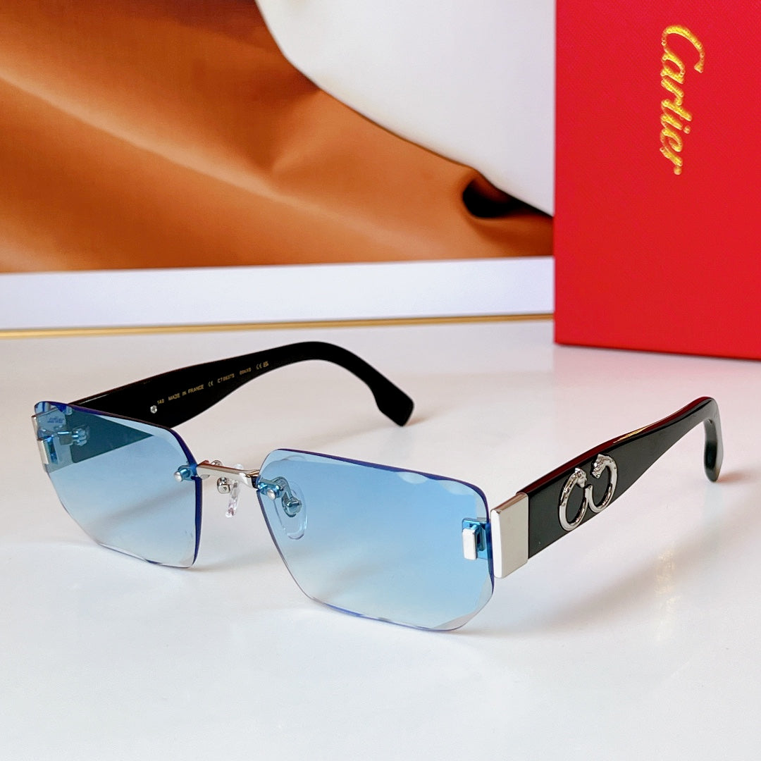 PANTHÈRE RIMLESS RECTANGULAR FRAME SUNGLASSES CT0637S IN METAL